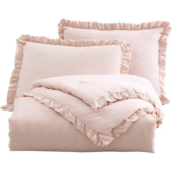 Full Size Pink Stone Washed Ruffled Edge Microfiber Comforter Set Photo 1