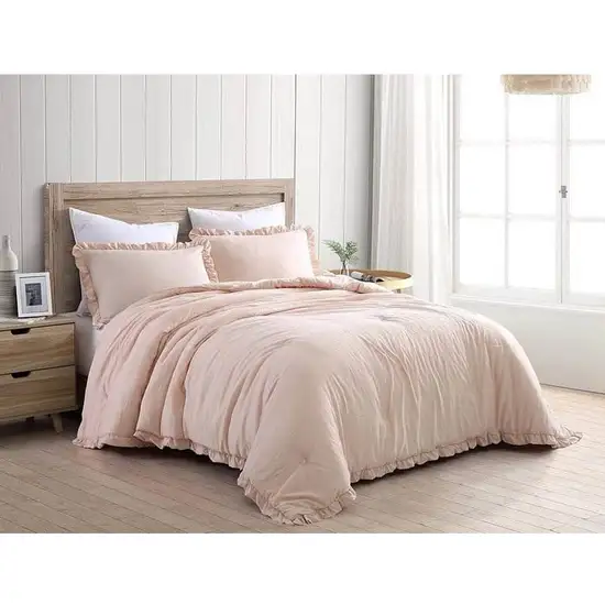 Full Size Pink Stone Washed Ruffled Edge Microfiber Comforter Set Photo 2