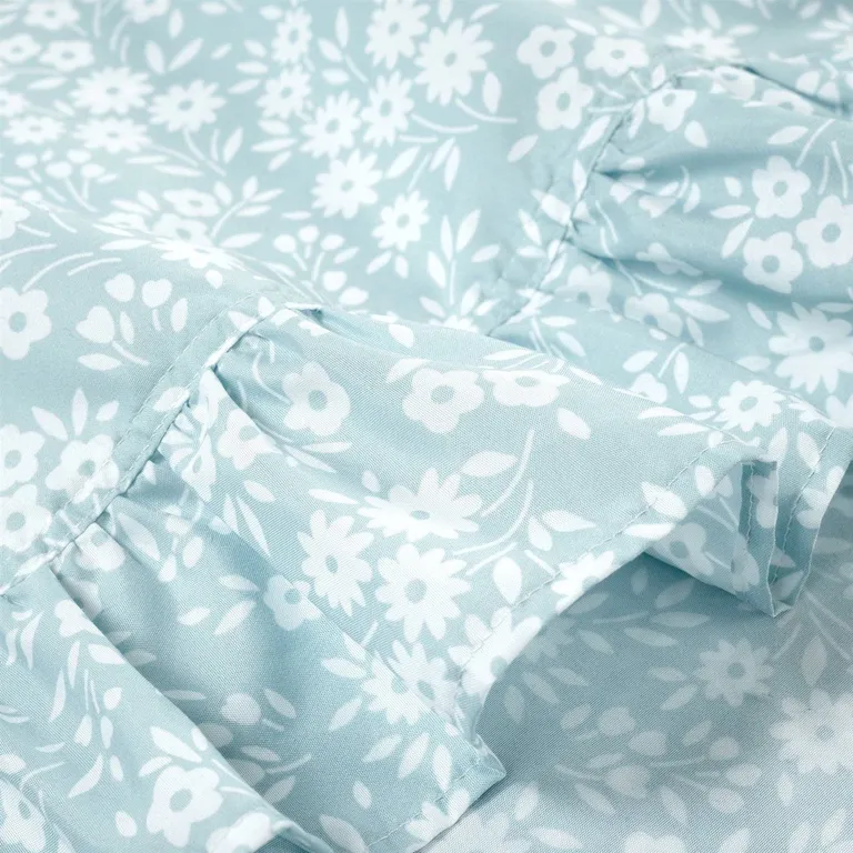 Full Size Polyester Blue Ruffle Floral 6 Piece Sheet Set Photo 4