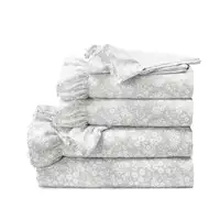Photo of Full Size Polyester Grey Ruffle Floral 6 Piece Sheet Set