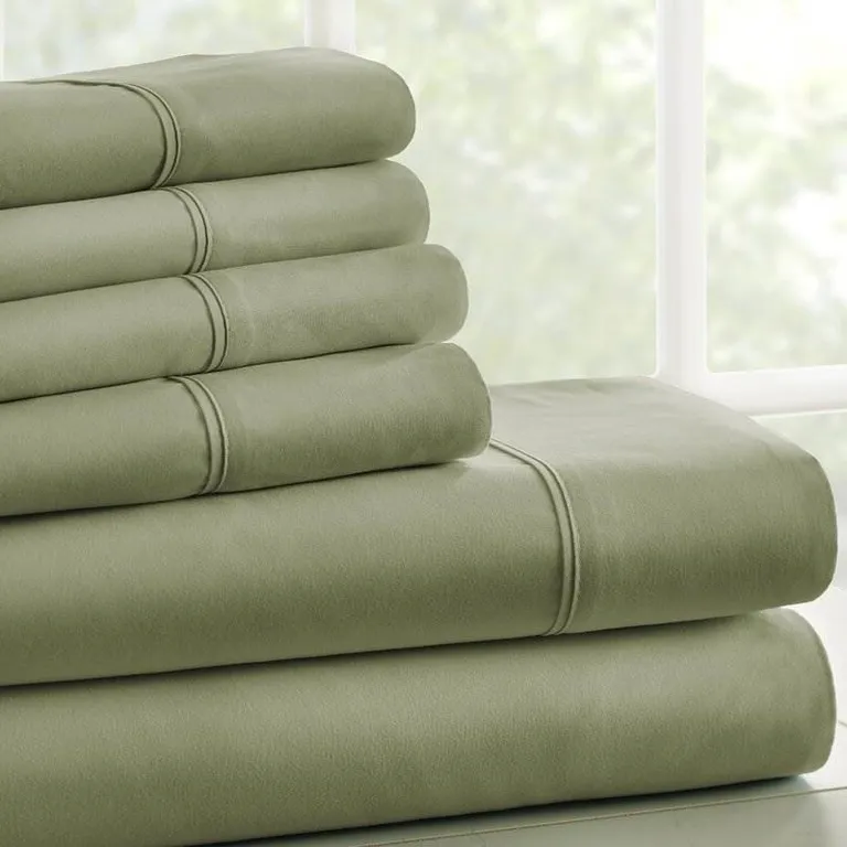 Full Size Sage 6 PCS Soft Wrinkle Resistant Microfiber/Polyester Sheet Set Photo 1