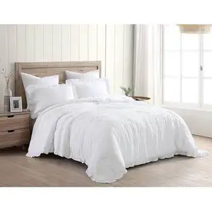 Photo of Full Size White Stone Washed Ruffled Edge Microfiber Comforter Set