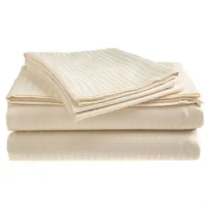 Photo of Full size Dobby Stripe Sateen Sheet Set in Beige Microfiber