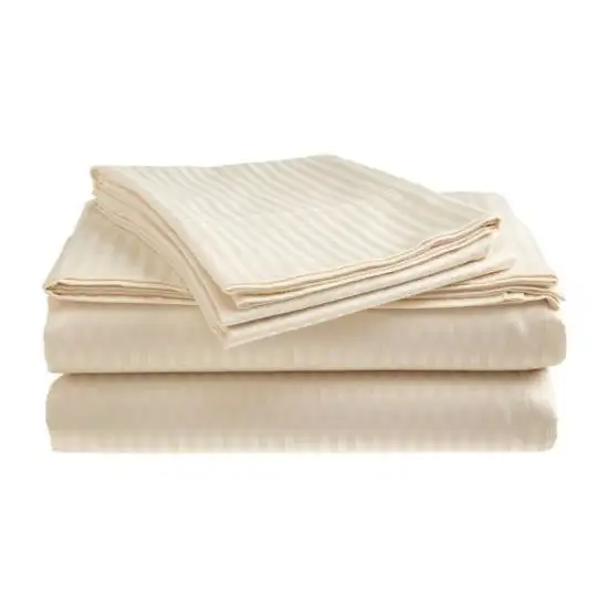 Full size Dobby Stripe Sateen Sheet Set in Beige Microfiber Photo 1