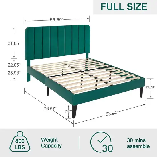 Full size Green Upholstered Platform Bed Frame with Headboard Photo 5