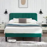 Photo of Full size Green Upholstered Platform Bed Frame with Headboard