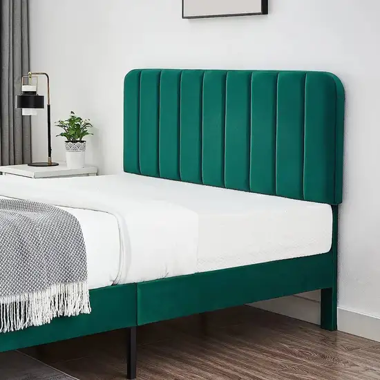 Full size Green Upholstered Platform Bed Frame with Headboard Photo 3