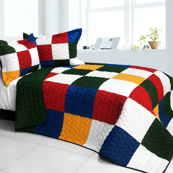 Funny Magic Cube -  3PC Vermicelli - Quilted Patchwork Quilt Set (Full/Queen Size) Photo 1