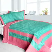Photo of Geek In The Pink - Cotton 3PC Vermicelli-Quilted Striped Printed Quilt Set (Full/Queen Size)