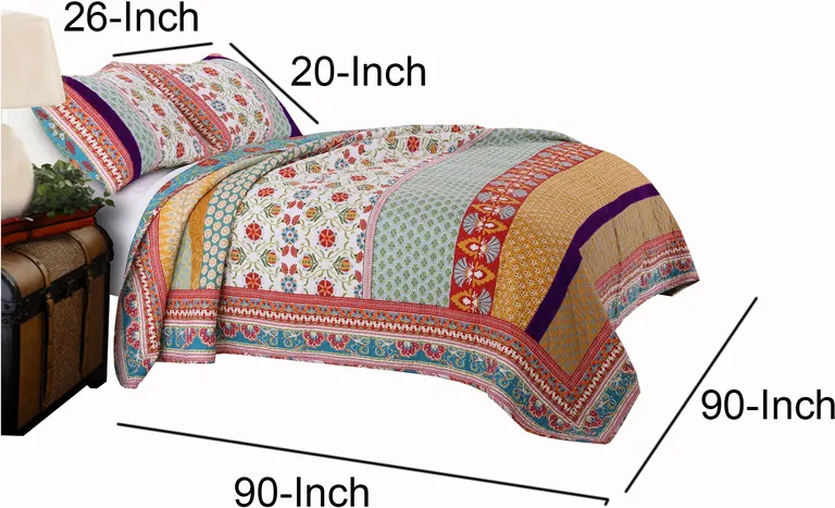 Geometric and Floral Print Full Size Quilt Set with 2 Shams Photo 5
