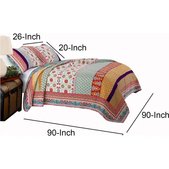 Geometric and Floral Print Full Size Quilt Set with 2 Shams Photo 5
