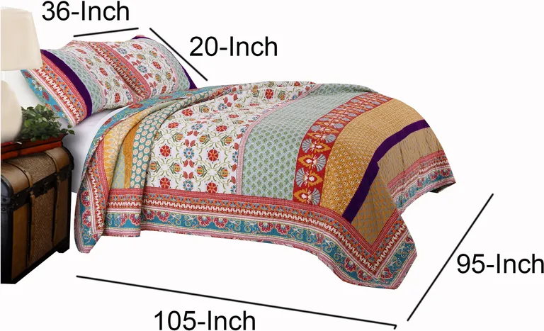 Geometric and Floral Print King Size Quilt Set with 2 Shams Photo 5