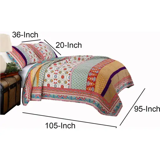 Geometric and Floral Print King Size Quilt Set with 2 Shams Photo 5