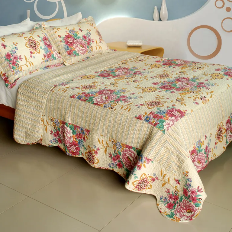 Girl Memories - 100% Cotton 3PC Vermicelli-Quilted Patchwork Quilt Set (Full/Queen Size) Photo 1