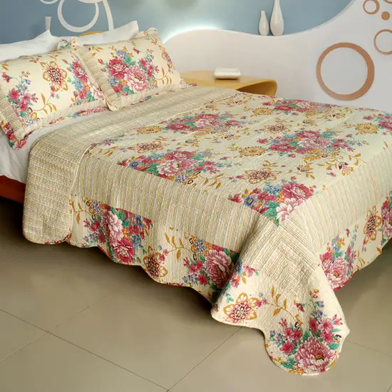 Girl Memories -  100% Cotton 3PC Vermicelli-Quilted Patchwork Quilt Set (Full/Queen Size) Photo 1