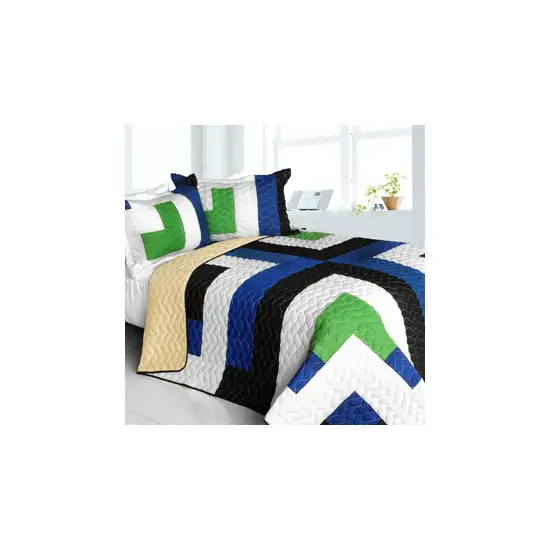 Glass Island -  3PC Vermicelli-Quilted Patchwork Quilt Set (Full/Queen Size) Photo 2