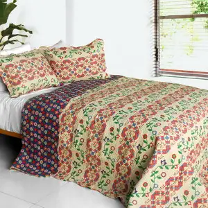 Photo of Glitter - 3PC Cotton Contained Vermicelli-Quilted Patchwork Quilt Set (Full/Queen Size)