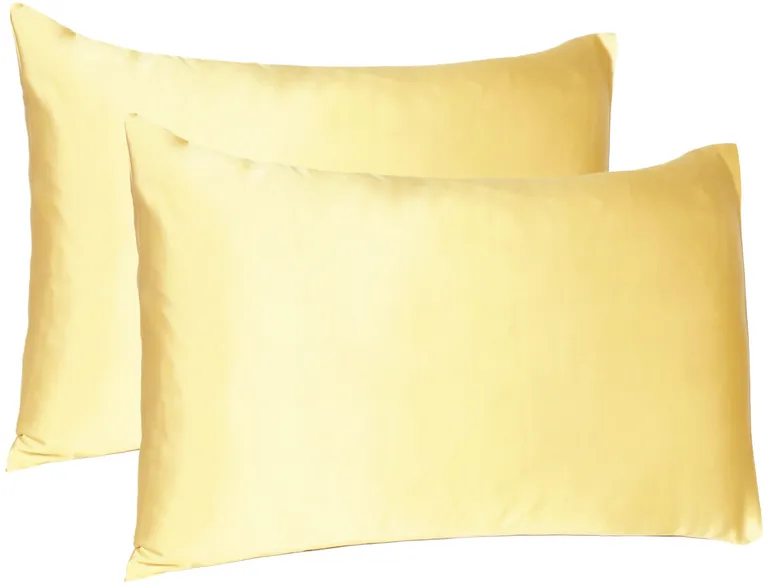 Gold Dreamy Set Of 2 Silky Satin King Pillowcases Photo 5