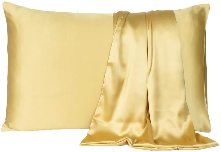 Gold Dreamy Set Of 2 Silky Satin King Pillowcases Photo 1