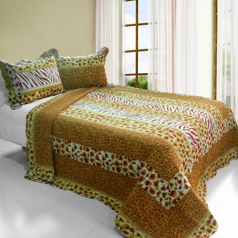 Golden Time - Cotton 3PC Vermicelli-Quilted Printed Quilt Set (Full/Queen Size) Photo 1