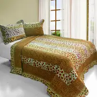 Photo of Golden Time - Cotton 3PC Vermicelli-Quilted Printed Quilt Set (Full/Queen Size)