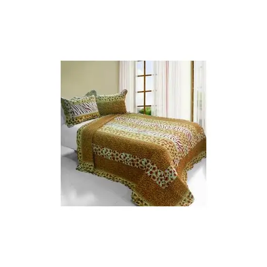 Golden Time -  Cotton 3PC Vermicelli-Quilted Printed Quilt Set (Full/Queen Size) Photo 2