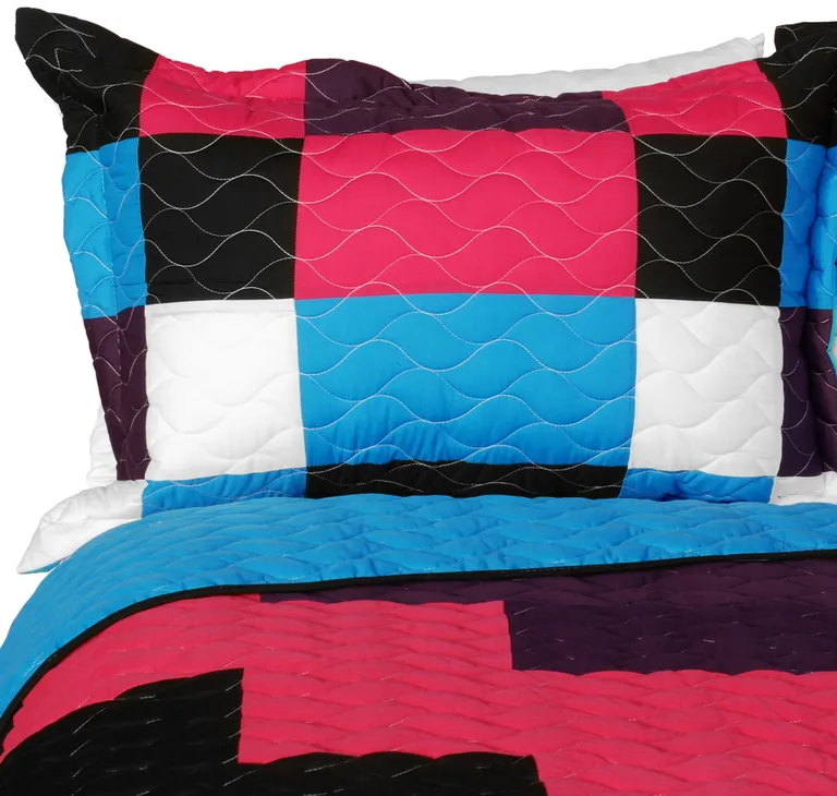 Gonna Lie - Vermicelli-Quilted Patchwork Geometric Quilt Set Full/Queen Photo 2