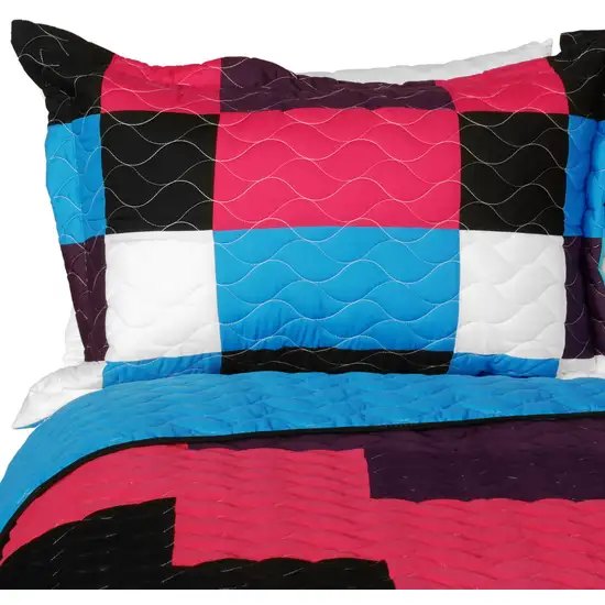 Gonna Lie -  Vermicelli-Quilted Patchwork Geometric Quilt Set Full/Queen Photo 2
