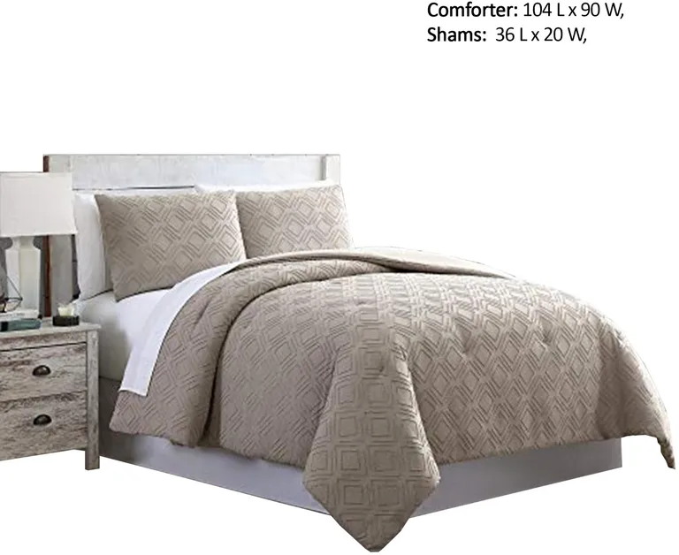 Gothenburg 3 Piece Diamond Pattern King Comforter Set The Urban Port, Taupe Photo 2