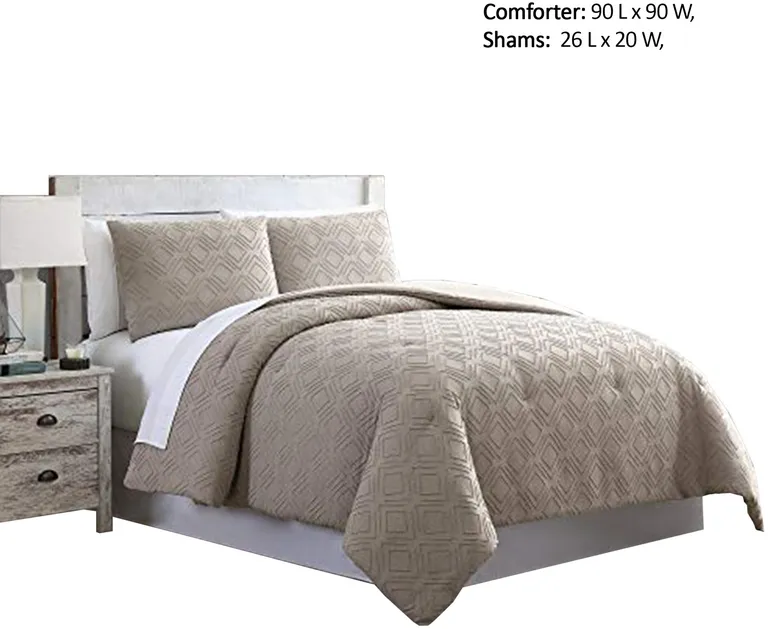 Gothenburg 3 Piece Diamond Pattern Queen Comforter Set The Urban Port, Taupe Brown Photo 2