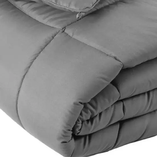 Gray  Box Stitch Microfiber Down Alternative Comforter Photo 3