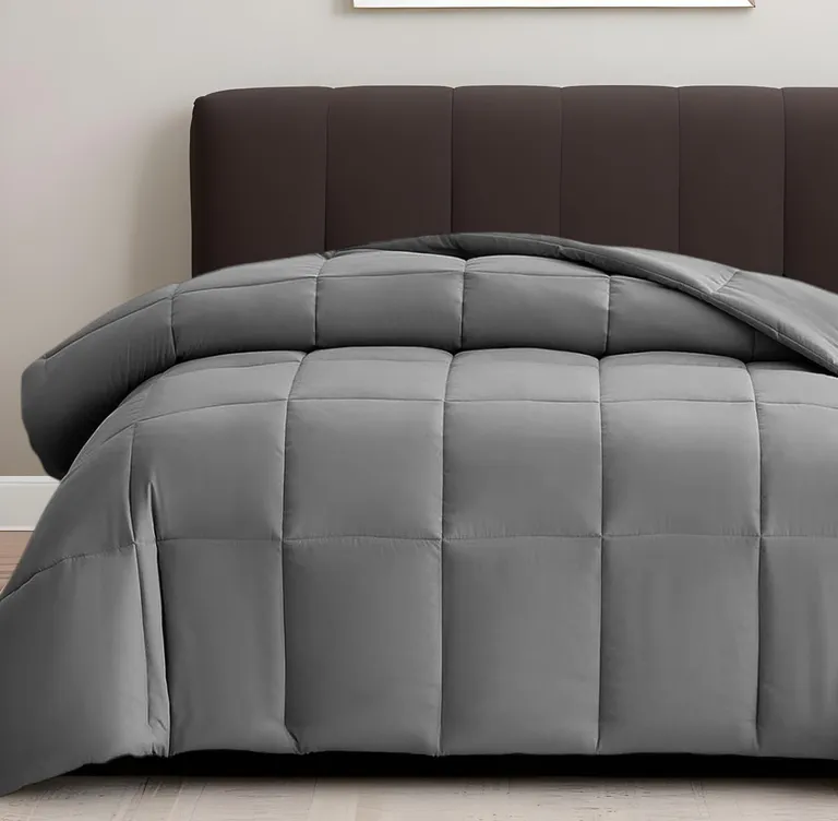 Gray  Box Stitch Microfiber Down Alternative Comforter Photo 1