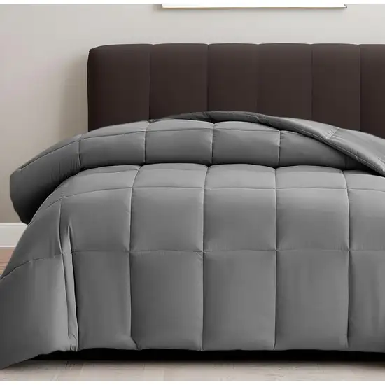 Gray  Box Stitch Microfiber Down Alternative Comforter Photo 1