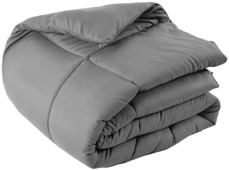 Gray  Box Stitch Microfiber Down Alternative Comforter Photo 2