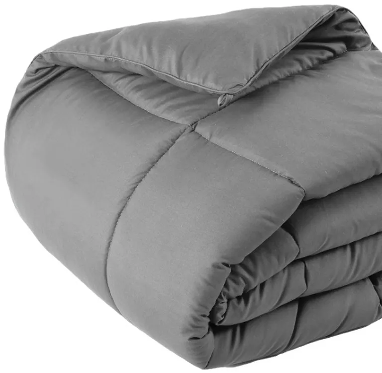 Gray  Box Stitch Microfiber Down Alternative Comforter Photo 4