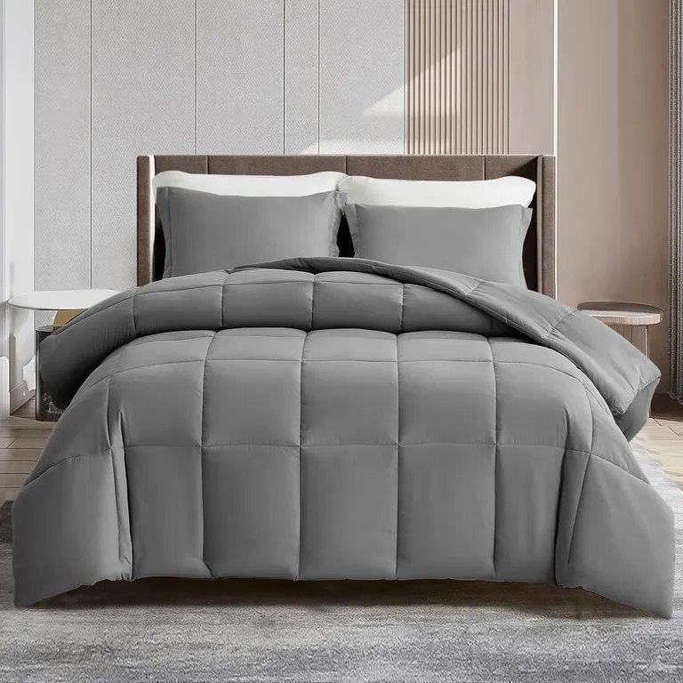 Gray  Box Stitch Microfiber Down Alternative Comforter Photo 5