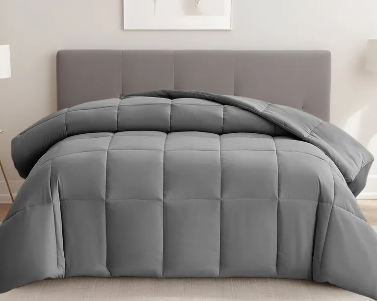 Gray  Box Stitch Microfiber Down Alternative Comforter Photo 1