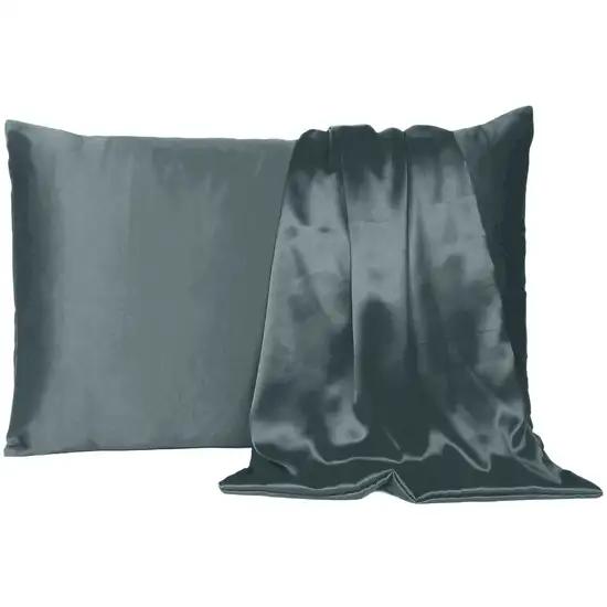 Gray Dreamy Set Of 2 Silky Satin King Pillowcases Photo 2