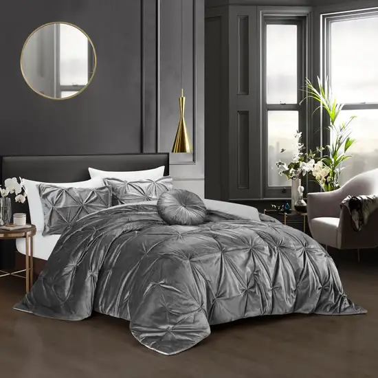 Gray King PolYester 130 Thread Count Washable Down Comforter Set Photo 7