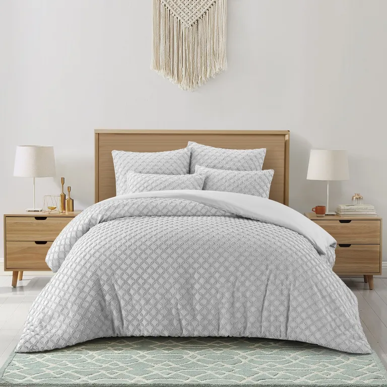 Gray King PolYester 180 Thread Count Washable Duvet Cover Set Photo 4