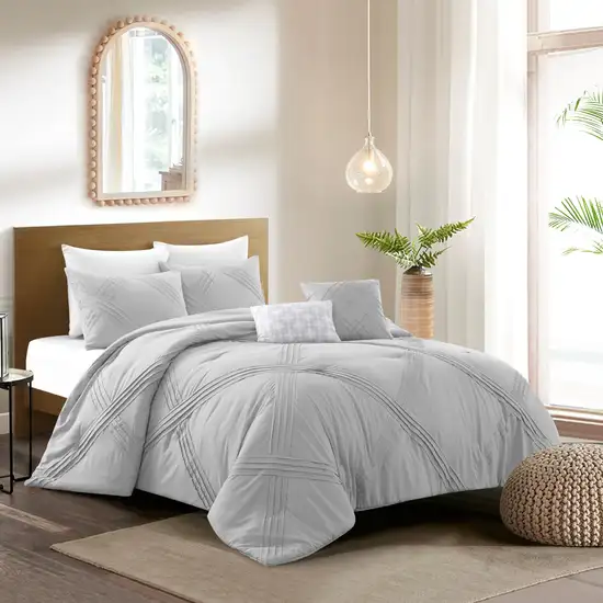 Gray King Polyester 180 Thread Count Washable Down Comforter Set Photo 4