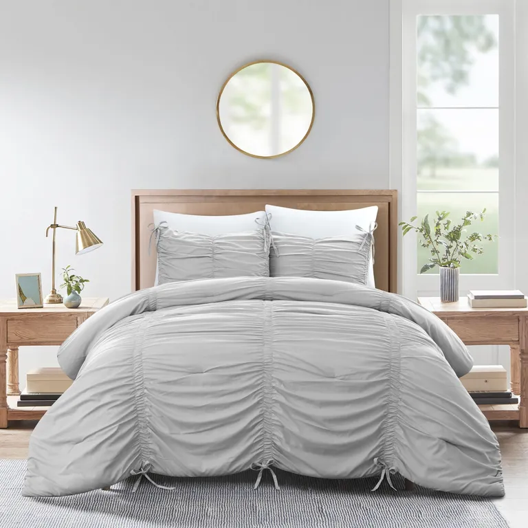 Gray Queen Polyester 180 Thread Count Washable Down Comforter Set Photo 5