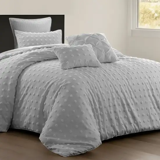 Gray Twin Polyester 220 Thread Count Washable Duvet Cover Set Photo 1