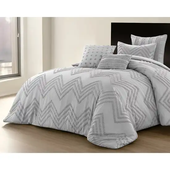 Gray Twin Polyester 180 Thread Count Washable Duvet Cover Set Photo 1