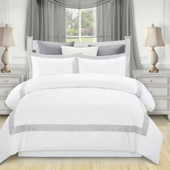Gray and White Queen 100% Cotton 200 Thread Count Washable Duvet Cover Set Photo 5
