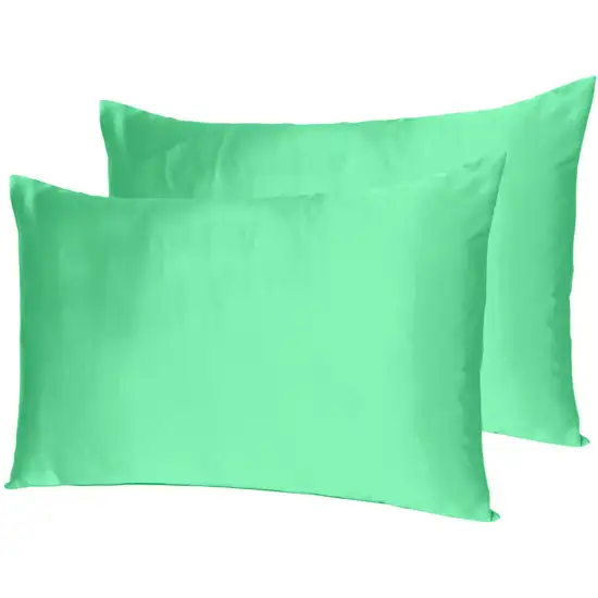 Green Dreamy Set Of 2 Silky Satin King Pillowcases Photo 7