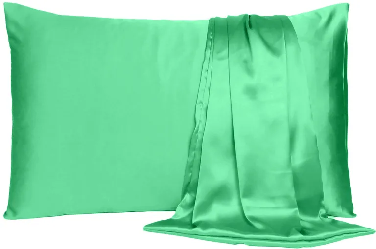 Green Dreamy Set Of 2 Silky Satin King Pillowcases Photo 4