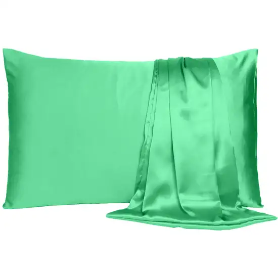 Green Dreamy Set Of 2 Silky Satin King Pillowcases Photo 4