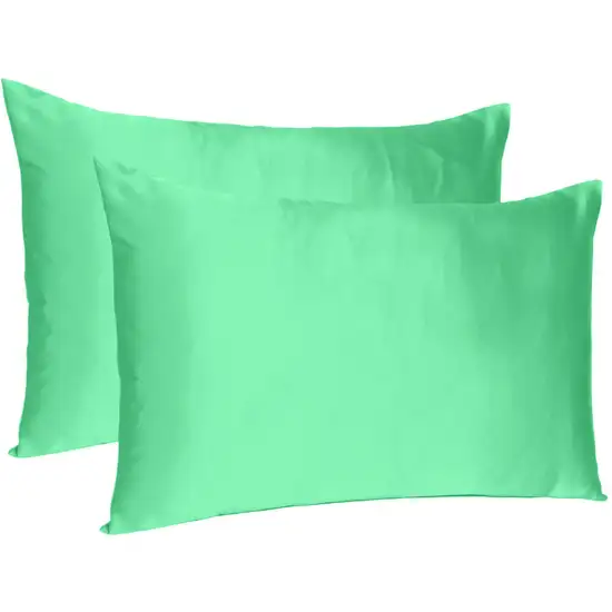 Green Dreamy Set Of 2 Silky Satin King Pillowcases Photo 3