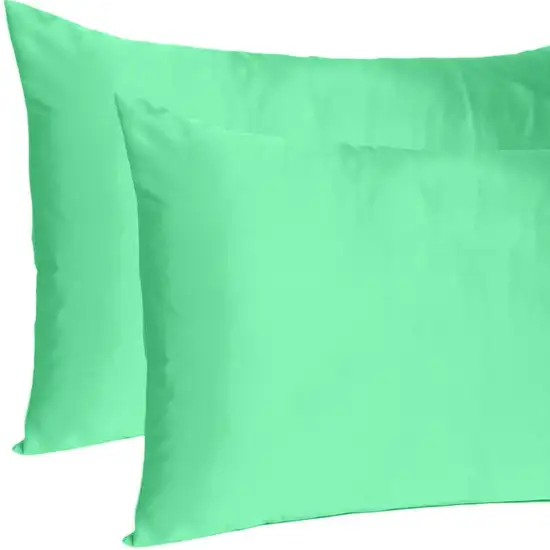 Green Dreamy Set Of 2 Silky Satin Queen Pillowcases Photo 7